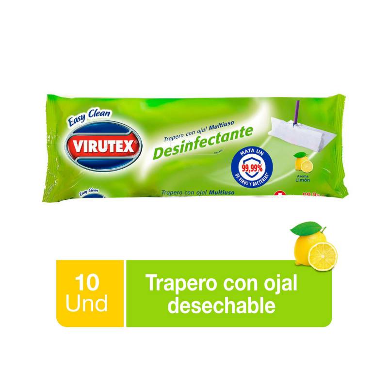 VIRUTEX - Paños Humedos de Piso Desinfectantes Limón 10unds