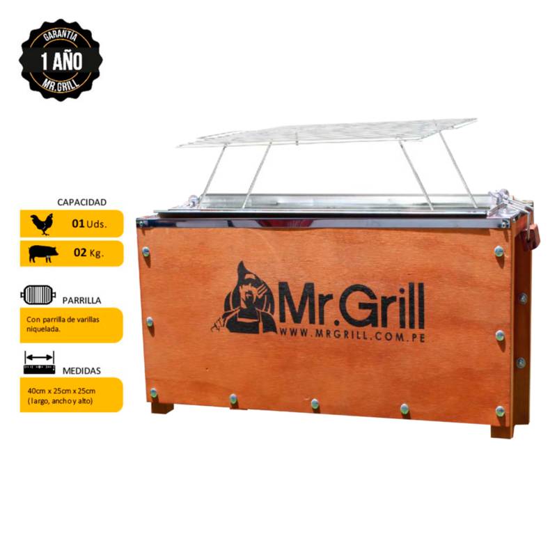 MR GRILL - Caja China Mr Grill Mini S Nogal Galvanizado + Parrilla de Varillas