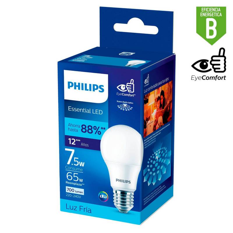 PHILIPS - Foco LED Bulbo A60 E27 7.5W Luz Blanca