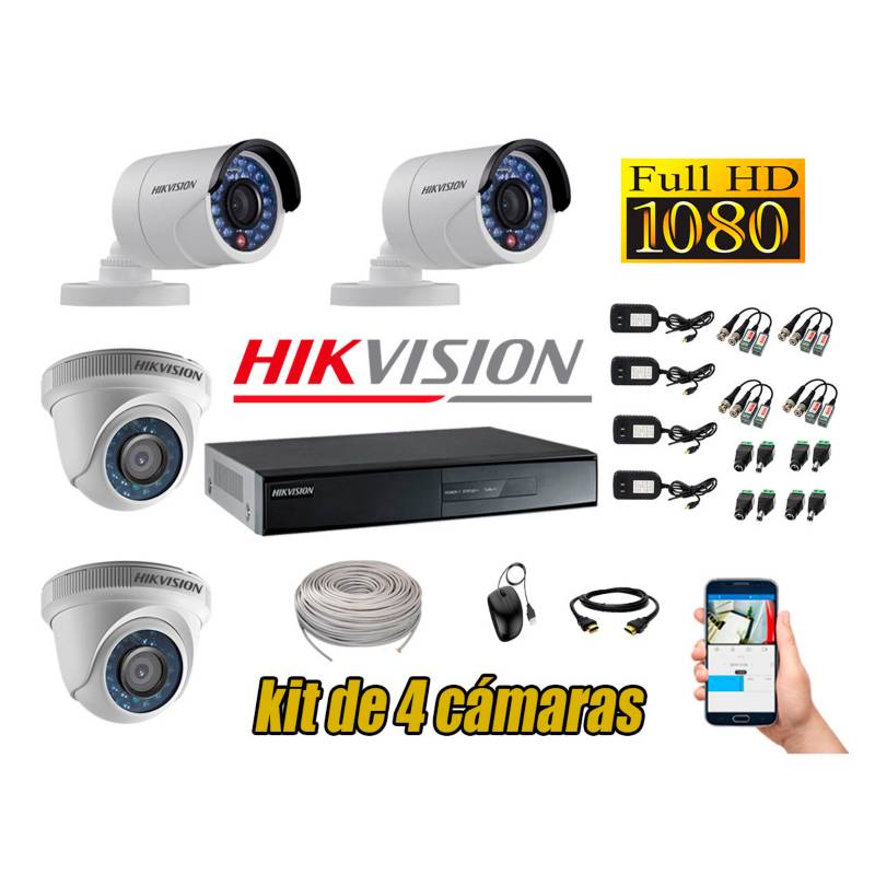 Kit 4 Cámaras de Seguridad Full HD 1080p P2P Vigilancia + Kit de