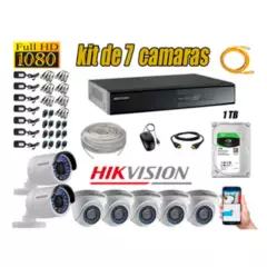 HIKVISION - Kit 7 Cámaras de Seguridad  Full HD 1080p disco 1TB Vigilancia + Kit de Herramientas Gratis