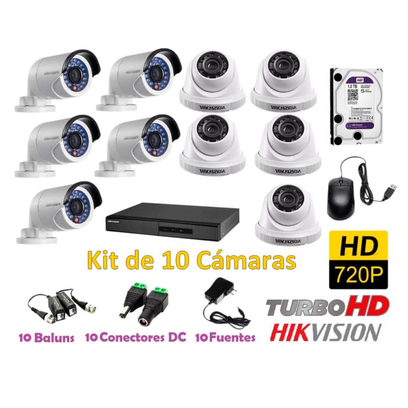 Kit 4 6 8 10 kit cámaras Seguridad Vigilancia 720p Hikvision