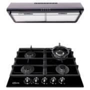 Tricombo! Cocina Empotrable a Gas 4 Hornillas Trevi 60 + Campana Extractora  CK601NE/M + Horno eléctrico HKT600-PIX Marca Klimatic – Klimatic Línea  Europea