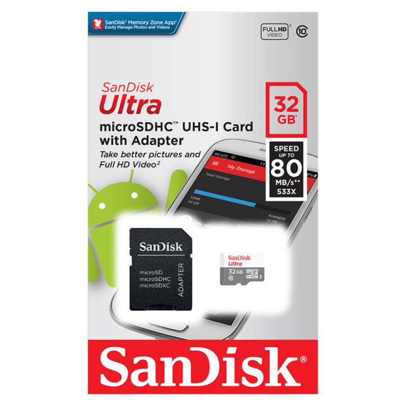 SANDISK - Tarjeta Micro SD C10 32 GB