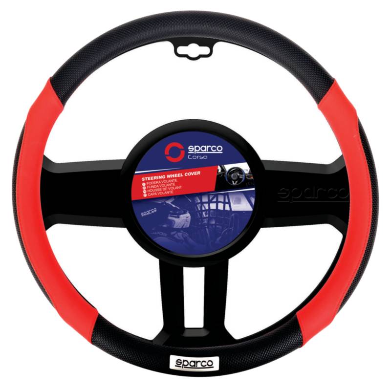 SPARCO - Funda Cubre Volante Para Auto Sparco Premium Negro y Rojo 38 cm