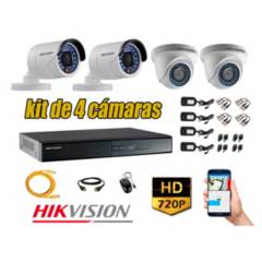HIKVISION - Kit 4 Cámaras de Seguridad HD 720p P2P Vigilancia + Kit de Herramientas Gratis