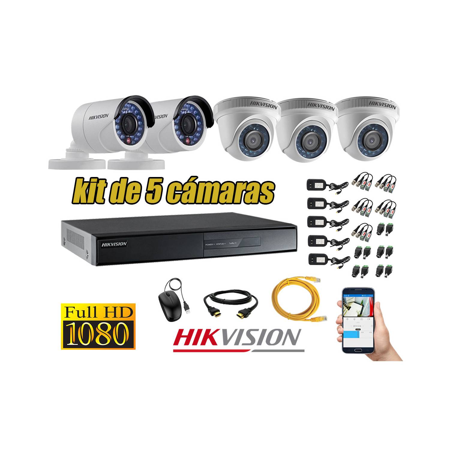 Kit 5 Cámaras de Seguridad Full HD 1080p P2P Vigilancia + Kit de