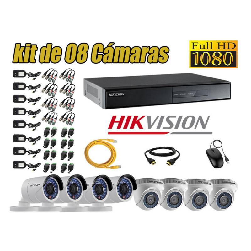 HIKVISION - Kit 8 Cámaras de Seguridad Full HD 1080p P2P Vigilancia + Kit de Herramientas Gratis