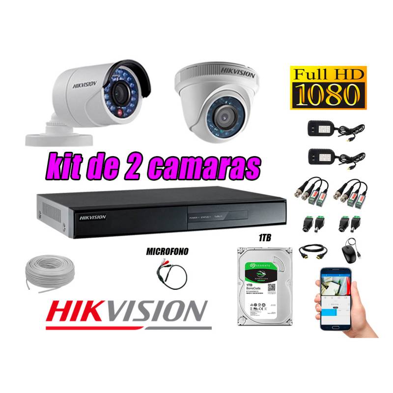 Kit 2 Cámaras de Seguridad Full HD 1080P 1TB Vigilancia + Kit de