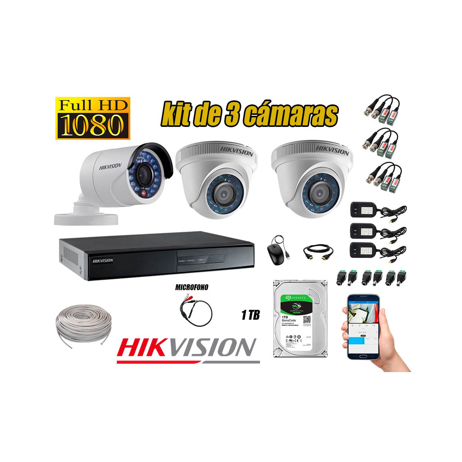 Kit 2 Cámaras de Seguridad Full HD 1080P 1TB Vigilancia + Kit de Micrófono