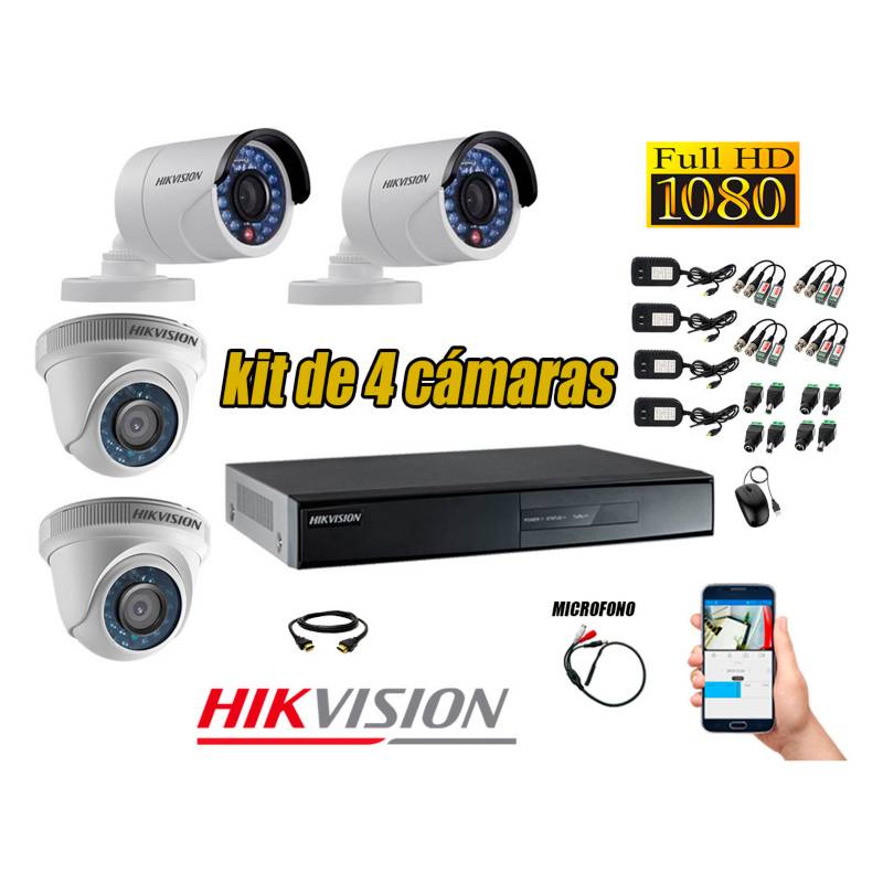 Kit 4 Cámaras de Seguridad HD 1080p Vigilancia + Kit de Micrófono Sodimac Perú