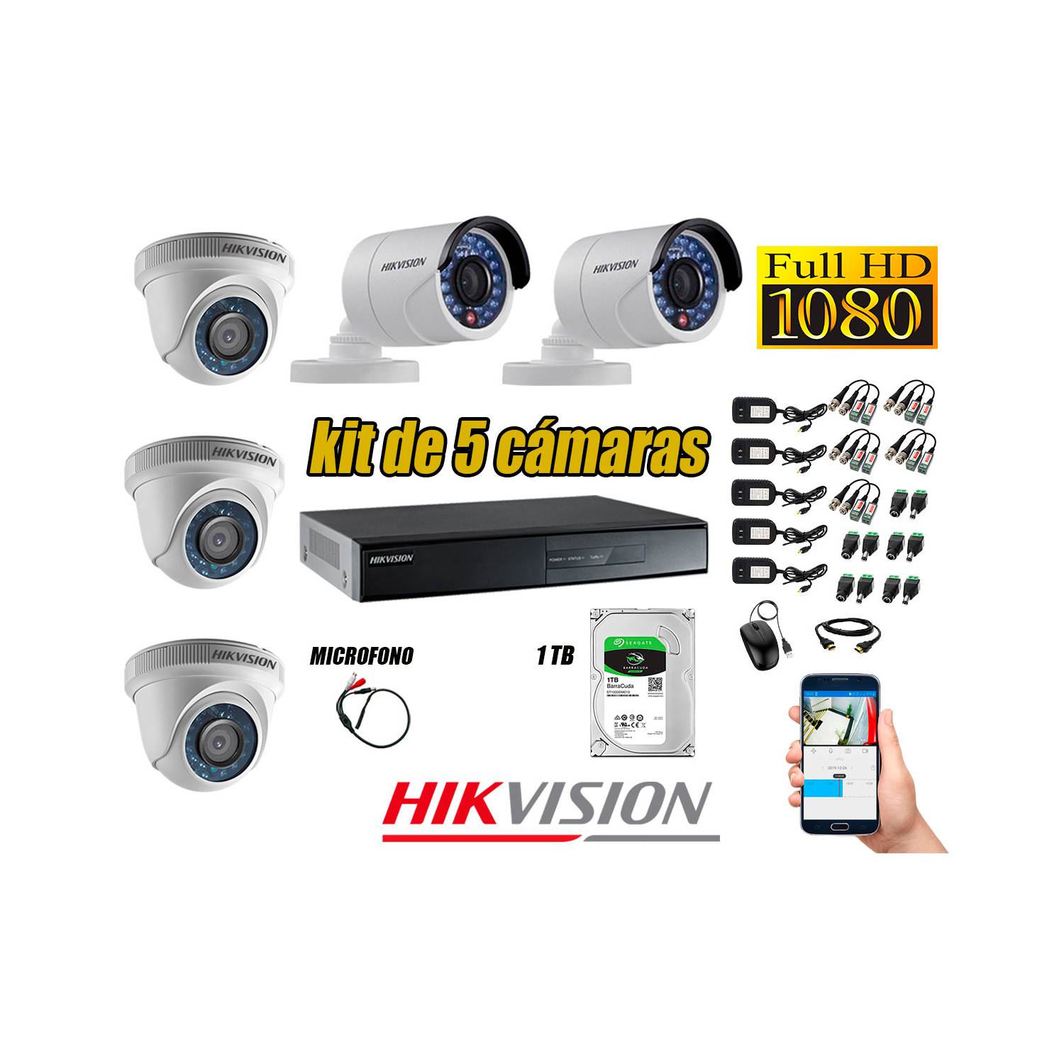 Kit 12 Cámaras de Vigilancia Hikvision Hd 720P Disco 1Tb P2p Kit de  Micrófono