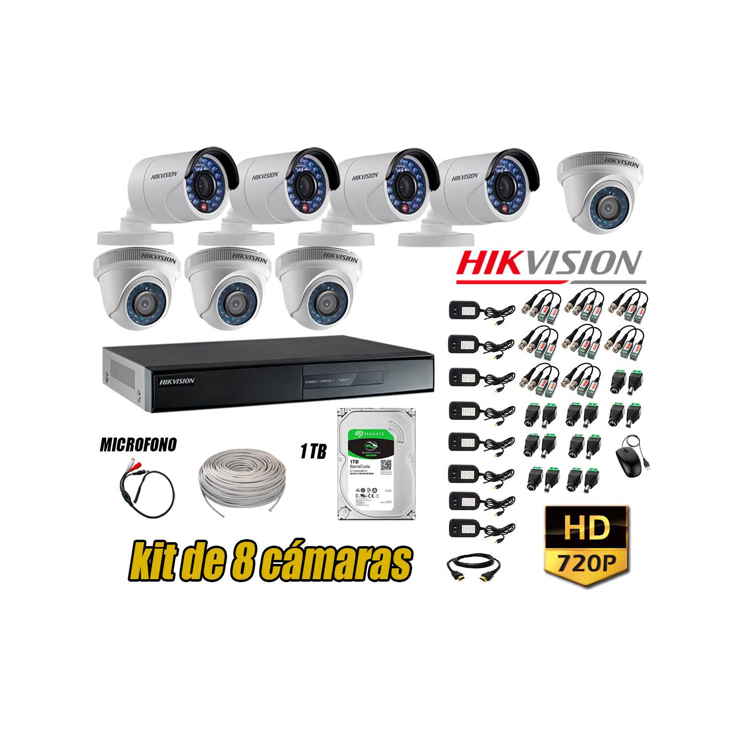 Kit 12 Cámaras de Vigilancia Hikvision Hd 720P Disco 1Tb P2p Kit
