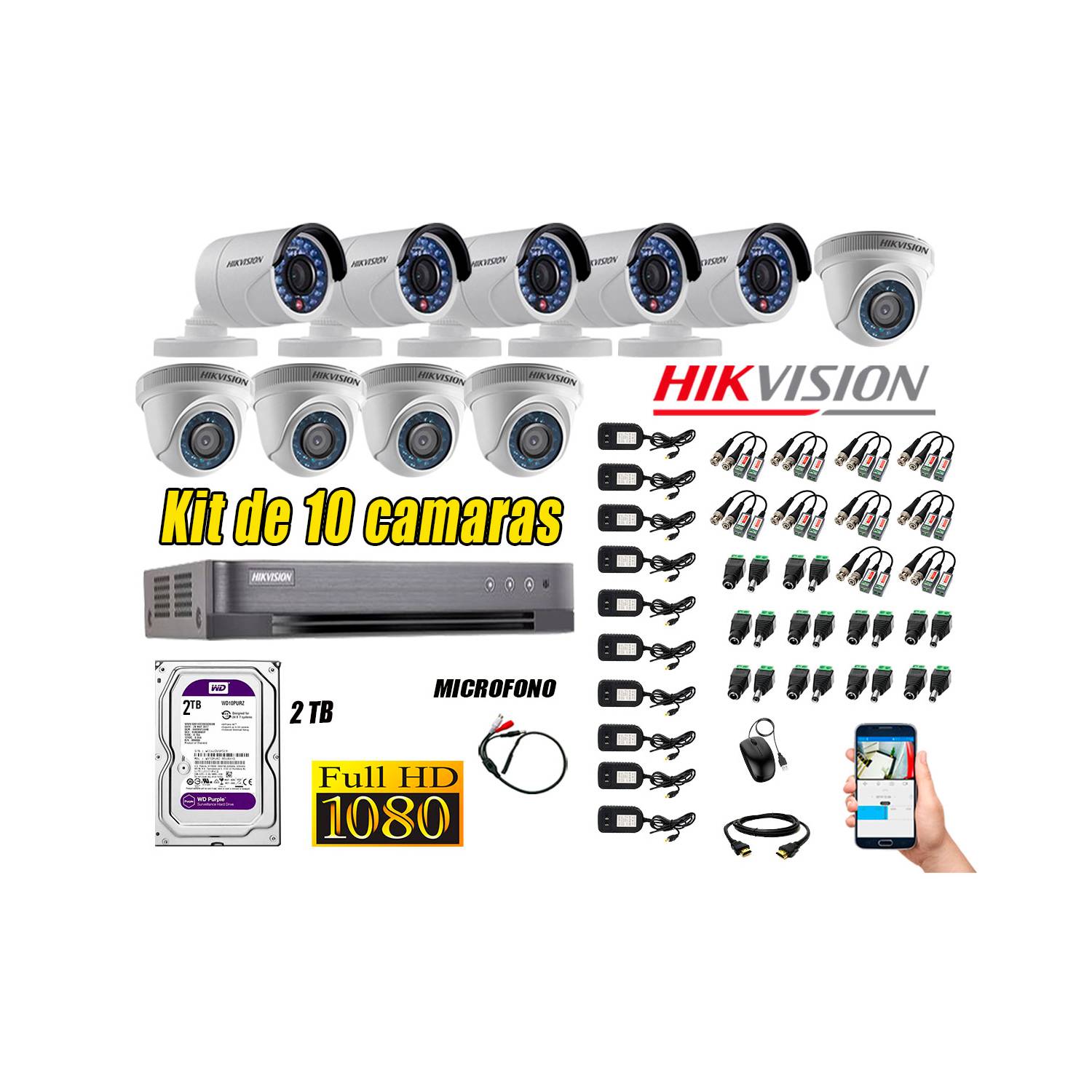 Kit 10 Cámaras De Seguridad Full Hd 1080P Hikvision Con Disco De