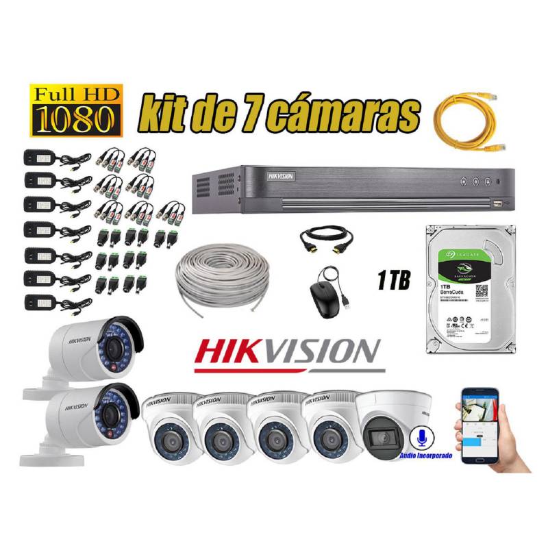 HIKVISION - Kit 7 Cámaras de Seguridad Full HD 1080P 1TB | 01 Cámara con Audio Completo
