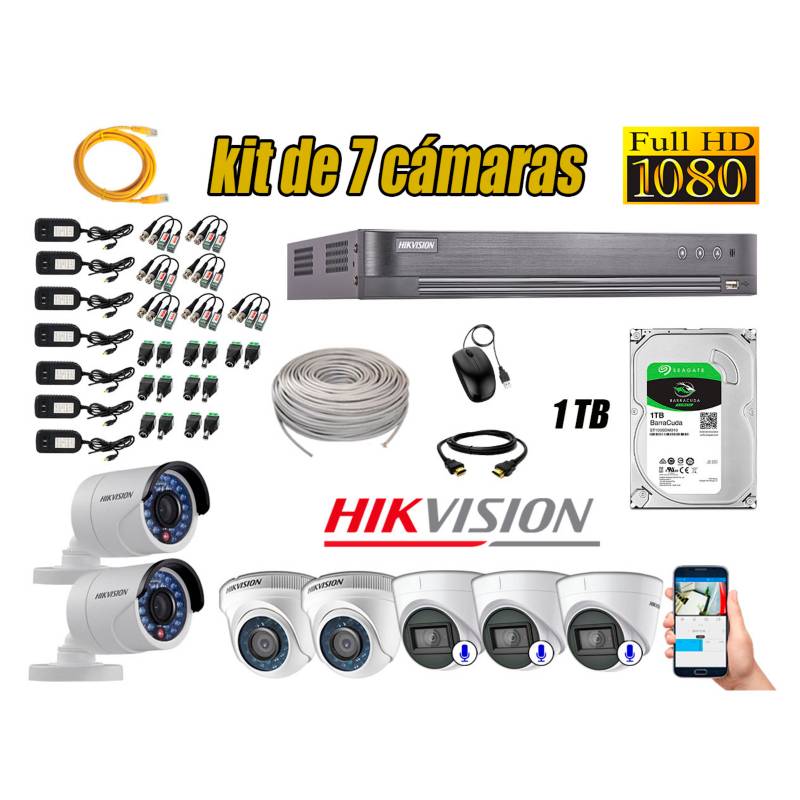 HIKVISION - Kit 7 Cámaras de Seguridad Full HD 1080P 1TB | 03 Cámaras con Audio Completo