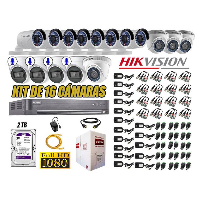 HIKVISION - Kit 16 Cámaras de Seguridad Full HD 1080P 2TB | 04 Cámaras con Audio Completo