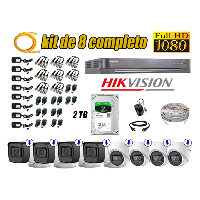 HIKVISION - Kit 8 Cámaras de Seguridad Con Audio Incorporado Full HD 1080P Completo