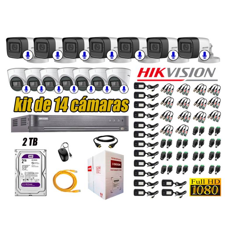 HIKVISION - Kit 14 Cámaras de Seguridad Con Audio Incorporado Full HD 1080P Completo