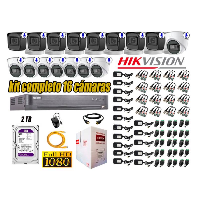 HIKVISION - Kit 16 Cámaras de Seguridad Con Audio Incorporado Full HD 1080P Completo
