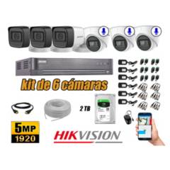 HIKVISION - Cámaras de Seguridad Kit 6 5MP | 03 Camaras Audio Incorporado Disco 2TB WD P2P