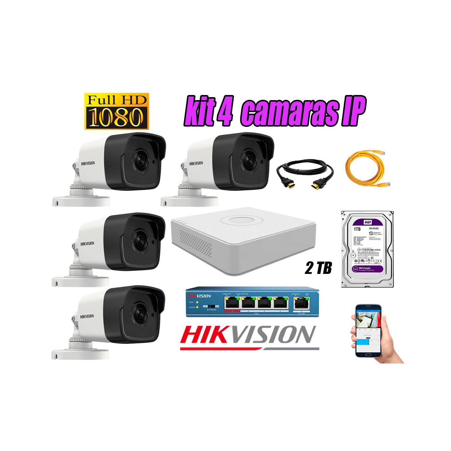 Exclusión presente Imaginativo Camara de Seguridad Ip Full HD 1080P Exterior Kit 4 Disco 2TB WD Purpura |  Sodimac Perú