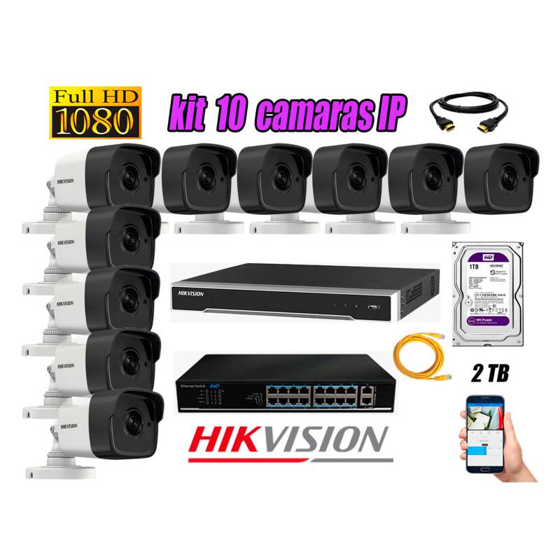Kit 10 Cámaras De Seguridad Full Hd 1080P Hikvision Con Disco De