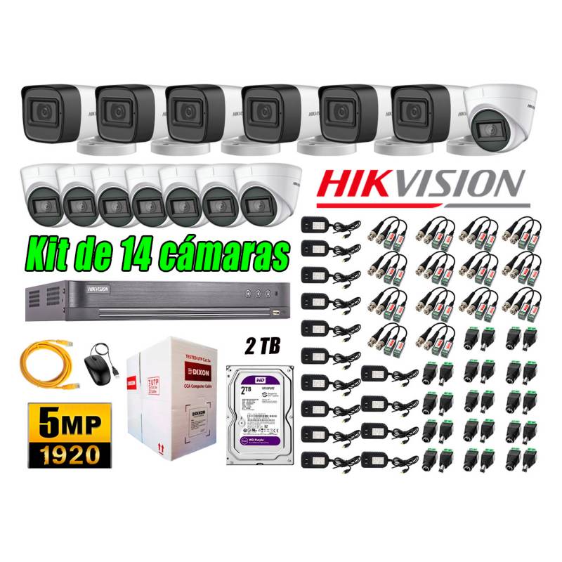HIKVISION - Cámaras de Seguridad Kit 14 5MP + Disco 2TB CCTV Completo