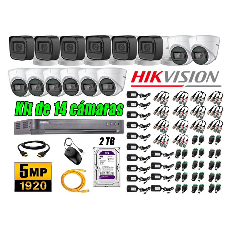 HIKVISION - Cámaras de Seguridad Kit 14 5MP + Disco 2TB CCTV
