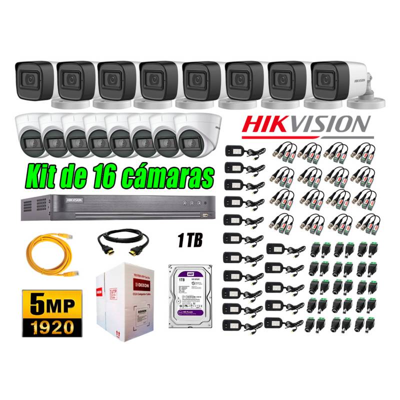 HIKVISION - Cámaras de Seguridad Kit 16 5MP + Disco 1TB CCTV Completo