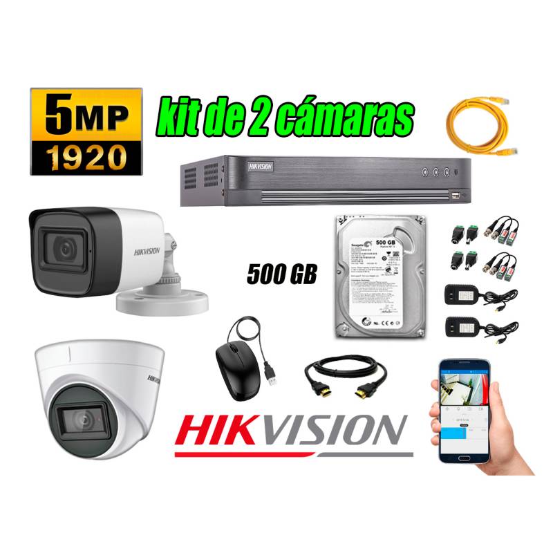 HIKVISION - Cámaras de Seguridad Kit 2 5MP + Disco 500GB CCTV