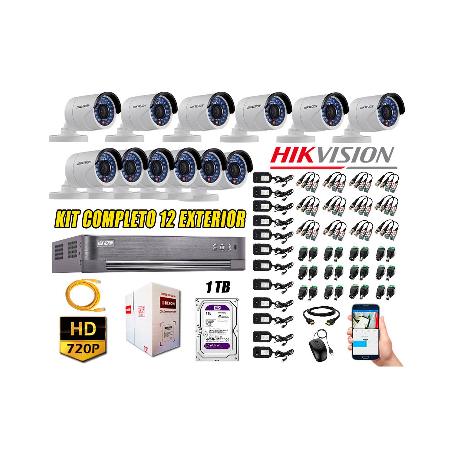 Kit 12 Cámaras de Vigilancia Hikvision Hd 720P Disco 1Tb P2p Kit