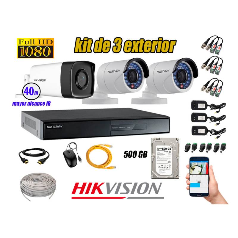 HIKVISION - Cámaras de Seguridad Exterior It3F Kit 3 Full HD 1080P + Disco 500GB KIT03-FHD-I2-F072