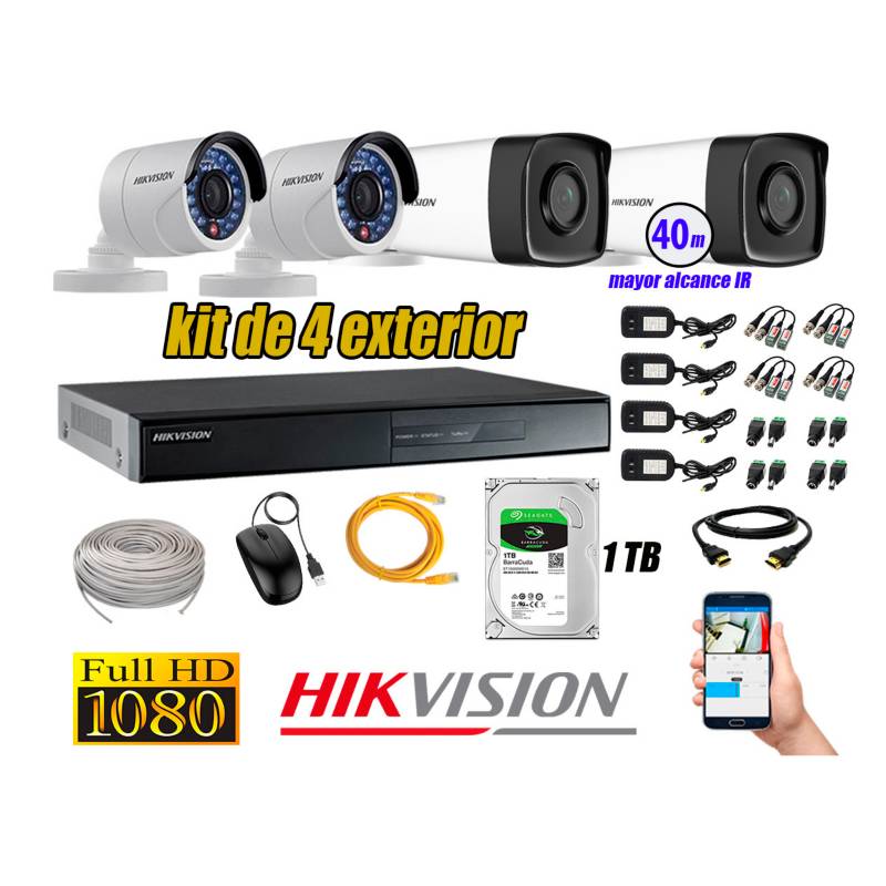 HIKVISION - Cámaras de Seguridad Exterior It3F Kit 4 Full HD 1080P + Disco 1TB WD CCTV P2P KIT04-FHD-I2-F075