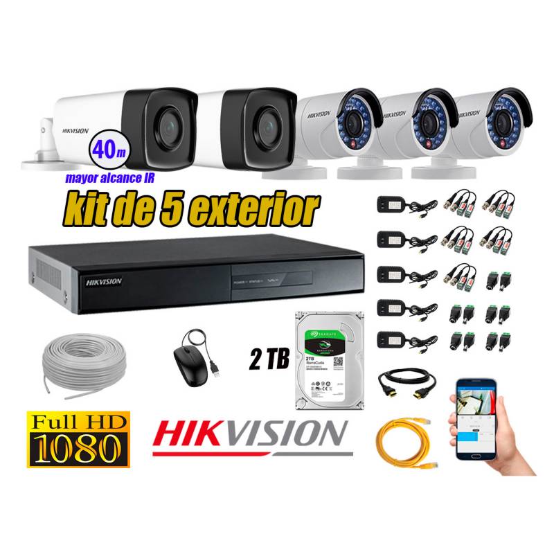 HIKVISION - Cámaras de Seguridad Exterior It3F Kit 5 Full HD 1080P + Disco 2TB WD CCTV KIT05-FHD-I2-F078