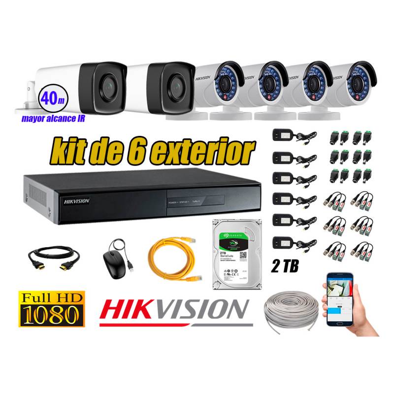 HIKVISION - Cámaras de Seguridad Exterior It3F Kit 6 Full HD 1080P + Disco 2TB WD CCTV KIT06-FHD-I2-F080