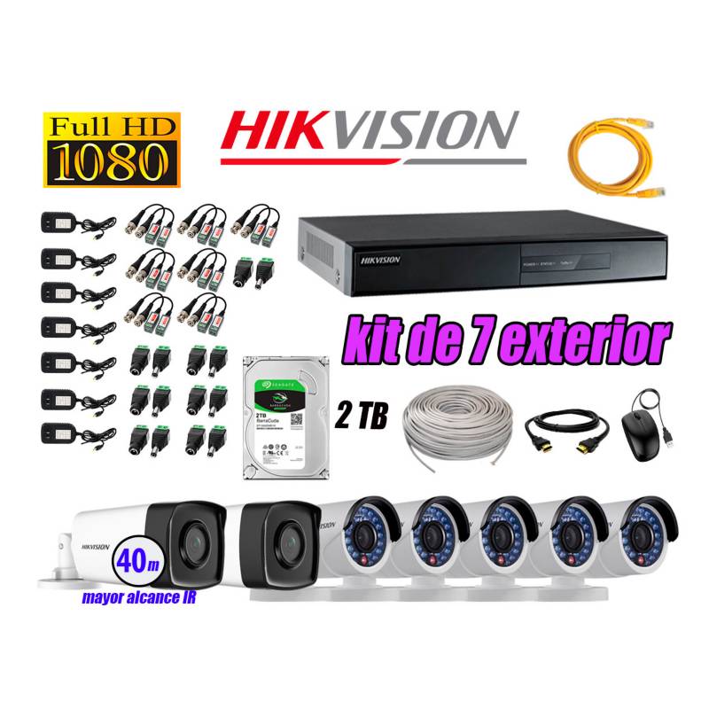 HIKVISION - Cámaras de Seguridad Exterior It3F Kit 7 Full HD 1080P + Disco 2TB WD CCTV KIT07-FHD-I2-F082