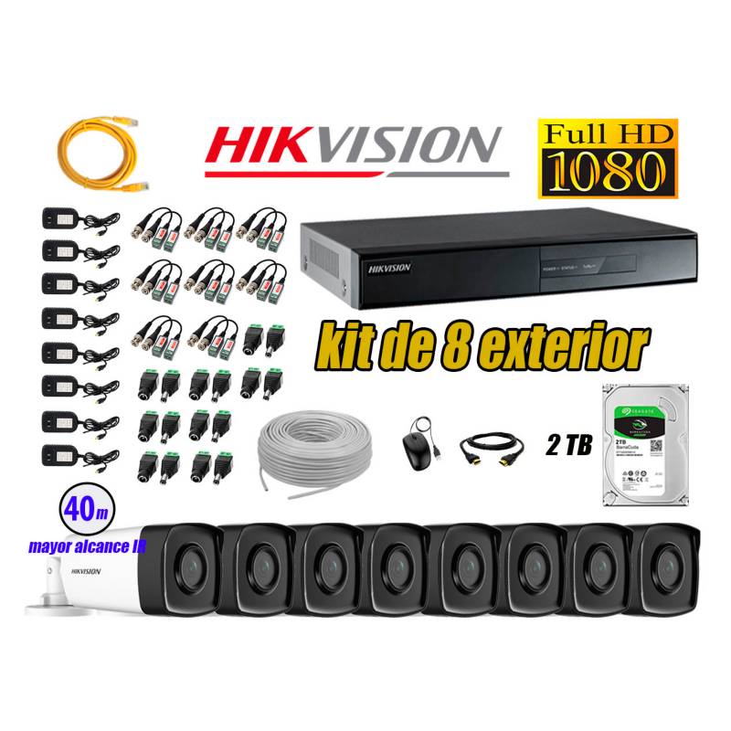 HIKVISION - Cámaras de Seguridad Exterior It3F Kit 8 Full HD 1080P + Disco 2TB WD CCTV