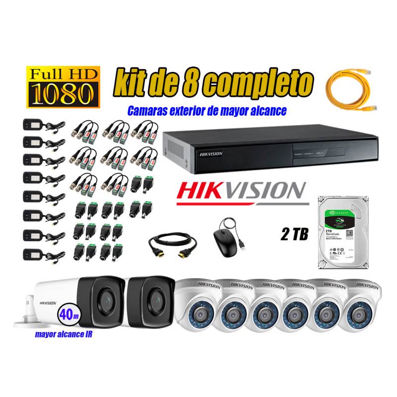 HIKVISION - Cámaras Seguridad Kit 8 Full HD 1080P 2TB + Cámara Exterior Mayor Alcance IT3F KIT08-FHD-D076