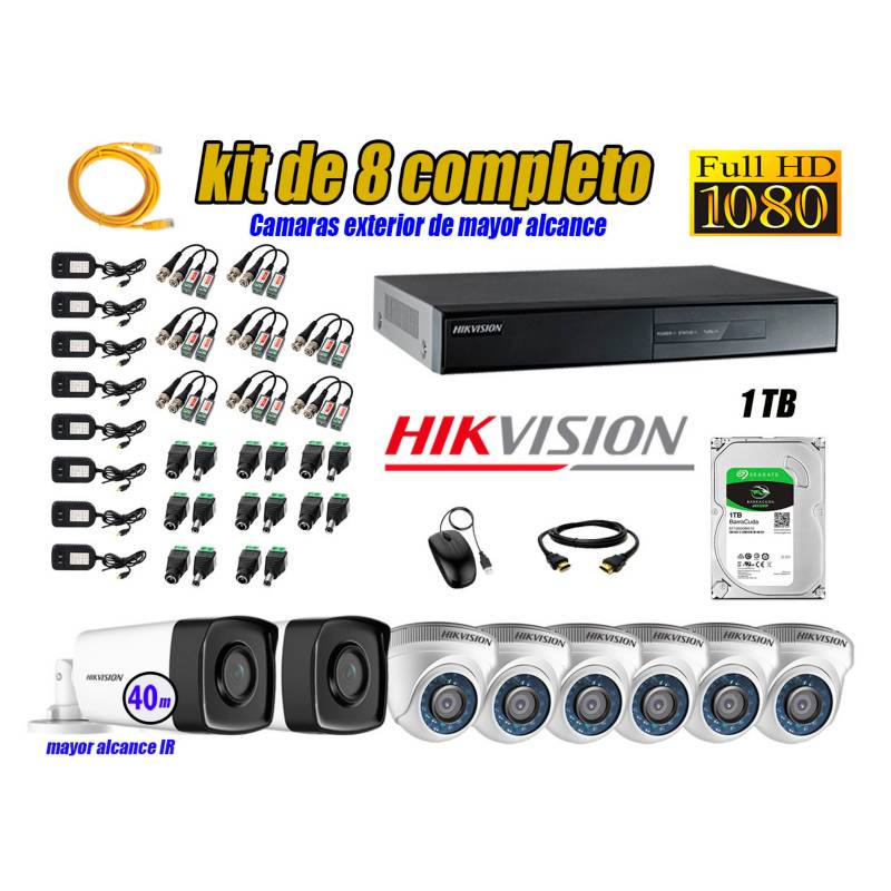 HIKVISION - Cámaras Seguridad Kit 8 Full HD 1080P 1TB + Cámara Exterior Mayor Alcance IT3F KIT08-FHD-D075