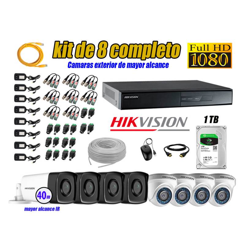 HIKVISION - Cámaras Seguridad Kit 8 Full HD 1080P 1TB + Cámara Exterior Mayor Alcance IT3F KIT08-FHD-D081