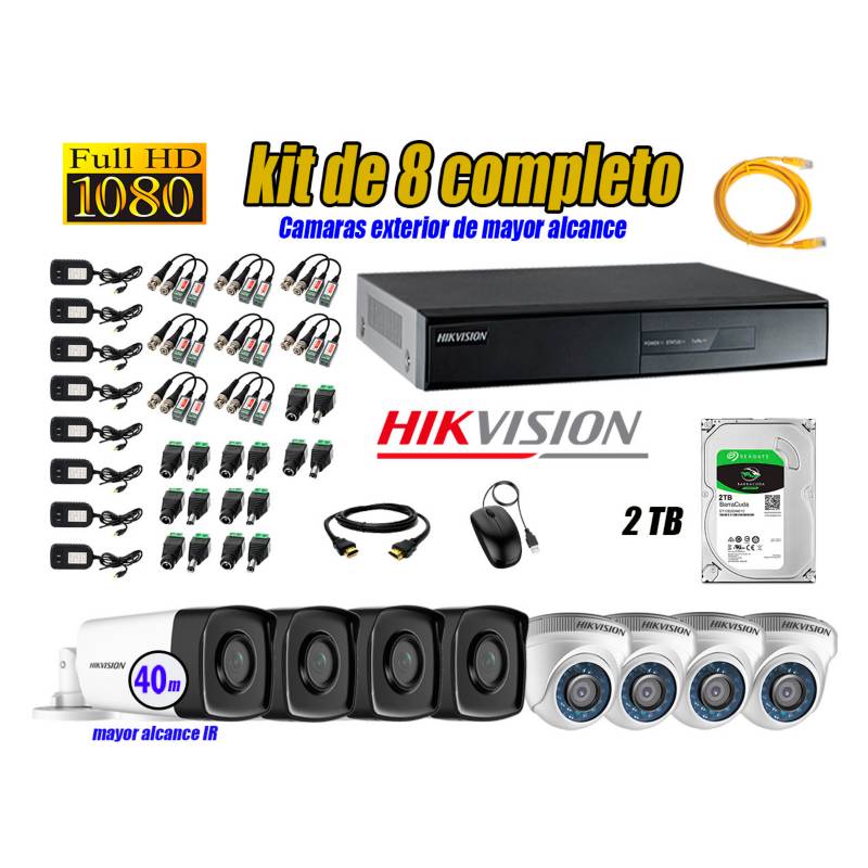 HIKVISION - Cámaras Seguridad Kit 8 Full HD 1080P 2TB + Cámara Exterior Mayor Alcance IT3F KIT08-FHD-D084