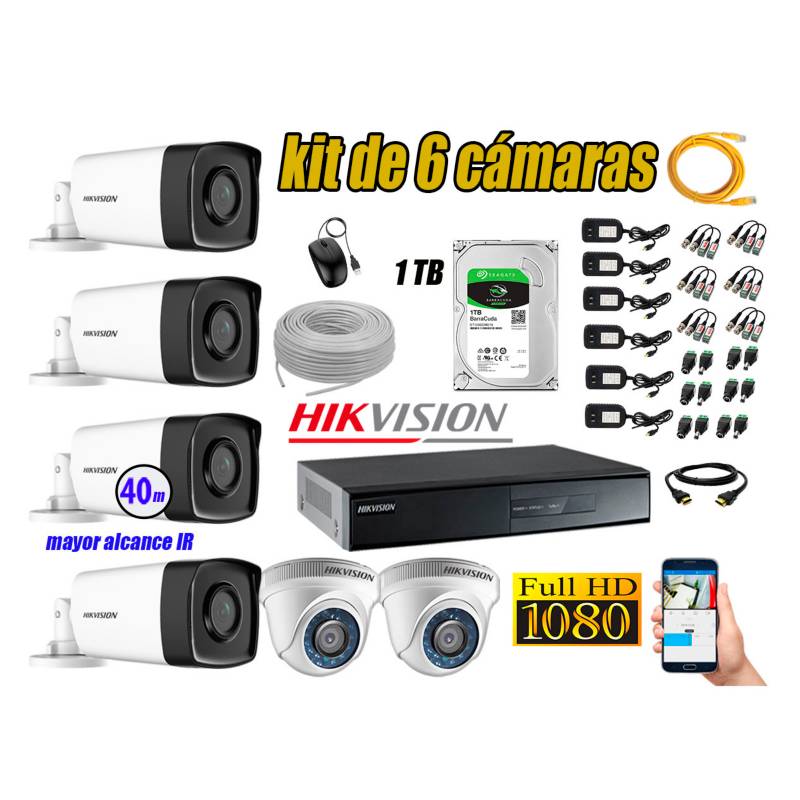 HIKVISION - Cámaras Seguridad Kit 6 Full HD 1080P 1TB + Cámara Exterior Mayor Alcance IT3F