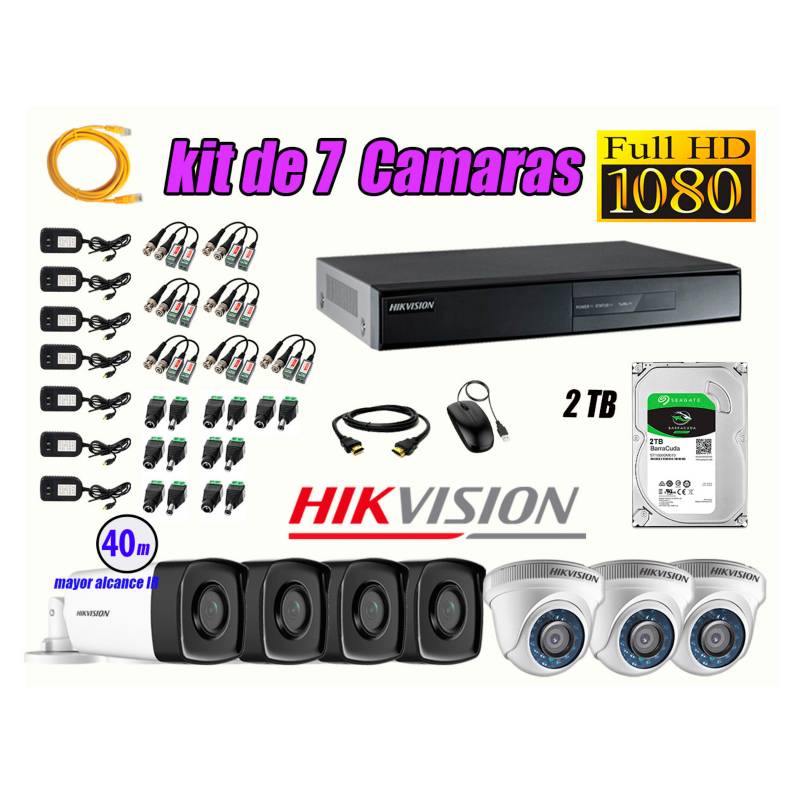 HIKVISION - Cámaras Seguridad Kit 7 Full HD 1080P 2TB + Cámara Exterior Mayor Alcance IT3F P2P