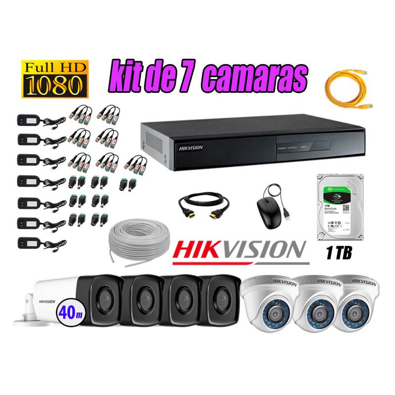 HIKVISION - Cámaras Seguridad Kit 7 Full HD 1080P 1TB + Cámara Exterior Mayor Alcance IT3F P2P