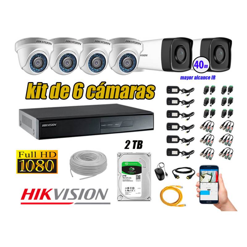 HIKVISION - Cámaras Seguridad Kit 6 Full HD 1080P 2TB + Cámara Exterior Mayor Alcance IT3F KIT06-FHD-D035