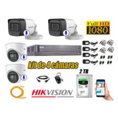 HIKVISION - Kit 4 Cámaras Seguridad Con Audio Incorporado Full HD 1080P Vigilancia CCTV