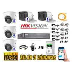 HIKVISION - Kit 5 Cámaras Seguridad Con Audio Incorporado Full HD 1080P Vigilancia CCTV