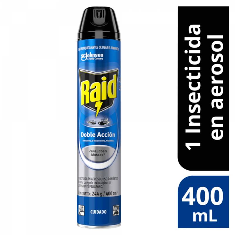 RAID - Insecticida Raid Aerosol Doble Acción 400ml Zancudos/Moscas