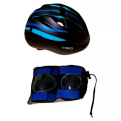 BKS - Kit para Bicicletas Protección Completa Niños Talla S 1 Casco + 2 Rodilleras + 2 Coderas Color Negro/Azul